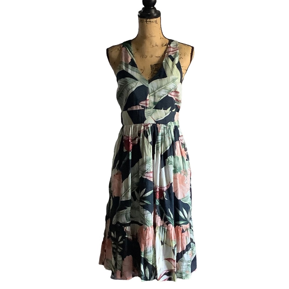 Ann Taylor Floral Midi Dress - Navy, Pink, Green